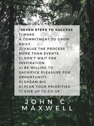 John C. Maxwell Quote: Seven Steps to Success White Modern Wood Framed Art Print with Double Matting by ArtsyQuotes