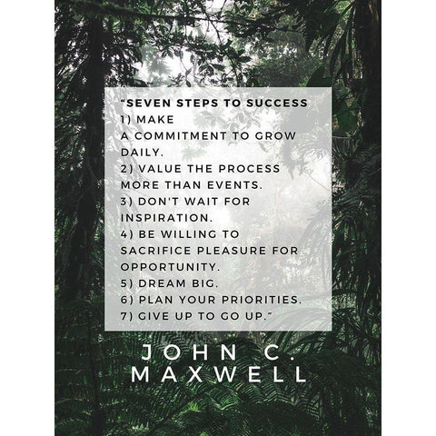 John C. Maxwell Quote: Seven Steps to Success White Modern Wood Framed Art Print by ArtsyQuotes