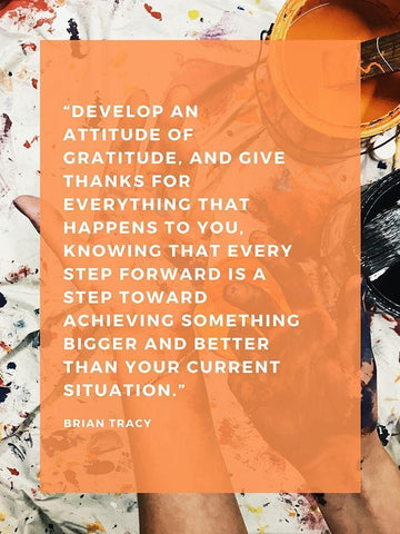 Brian Tracy Quote: Attitude of Gratitude Black Ornate Wood Framed Art Print with Double Matting by ArtsyQuotes