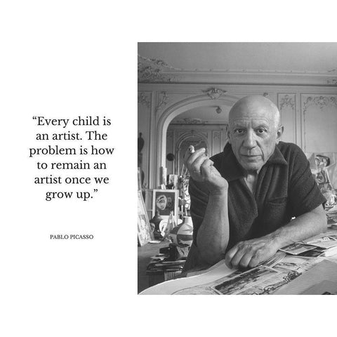 Pablo Picasso Quote: Every Child is an Artist Black Modern Wood Framed Art Print with Double Matting by ArtsyQuotes