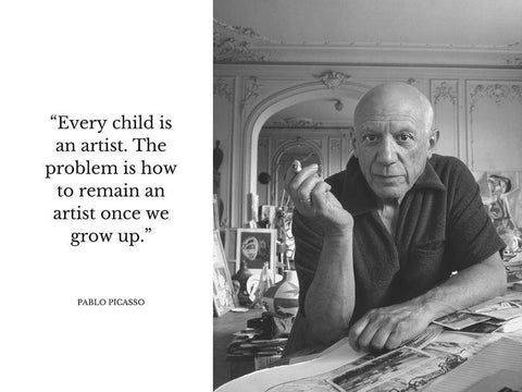 Pablo Picasso Quote: Every Child is an Artist Black Ornate Wood Framed Art Print with Double Matting by ArtsyQuotes