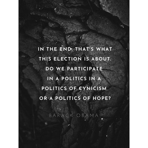 Barack Obama Quote: Politics of Hope Black Modern Wood Framed Art Print with Double Matting by ArtsyQuotes