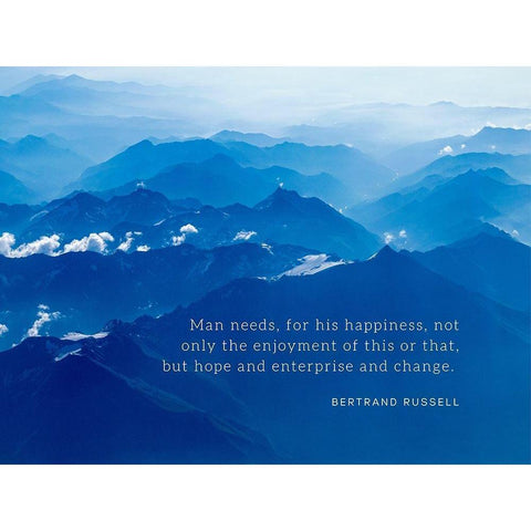 Bertrand Russell Quote: For His Happiness White Modern Wood Framed Art Print by ArtsyQuotes