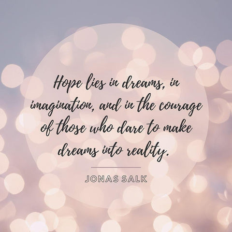 Jonas Salk Quote: Hope Lies in Dreams Gold Ornate Wood Framed Art Print with Double Matting by ArtsyQuotes