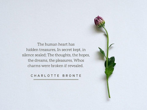 Charlotte Bronte Quote: The Human Heart White Modern Wood Framed Art Print with Double Matting by ArtsyQuotes
