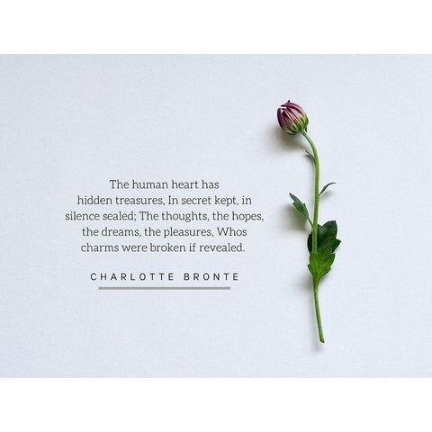 Charlotte Bronte Quote: The Human Heart White Modern Wood Framed Art Print by ArtsyQuotes