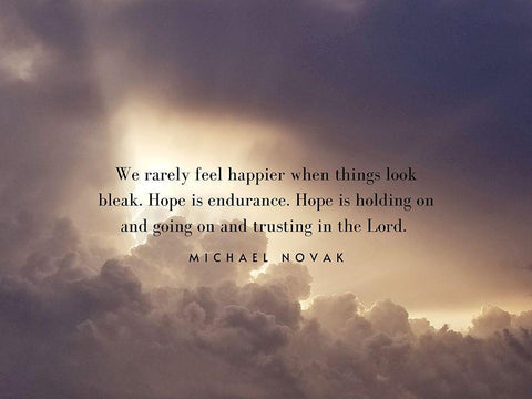 Michael Novak Quote: Hope is Endurance White Modern Wood Framed Art Print with Double Matting by ArtsyQuotes