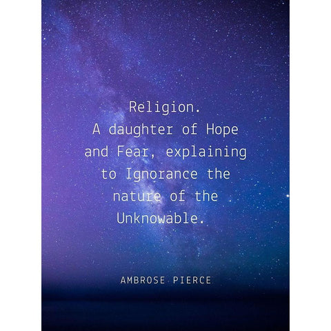 Ambrose Bierce Quote: Religion White Modern Wood Framed Art Print by ArtsyQuotes