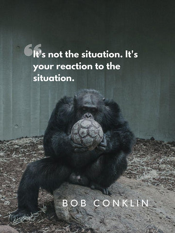Bob Conklin Quote: Reaction Black Ornate Wood Framed Art Print with Double Matting by ArtsyQuotes