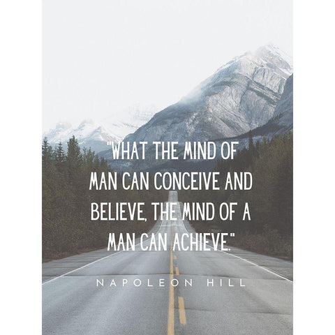 Napolean Hill Quote: Conceive and Believe White Modern Wood Framed Art Print by ArtsyQuotes