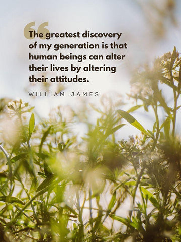 William James Quote: Greatest Discovery Black Ornate Wood Framed Art Print with Double Matting by ArtsyQuotes