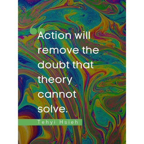 Tehyi Hsieh Quote: Action White Modern Wood Framed Art Print by ArtsyQuotes