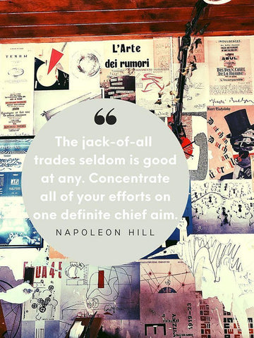 Napoleon Hill Quote: Jack of All Trades White Modern Wood Framed Art Print with Double Matting by ArtsyQuotes