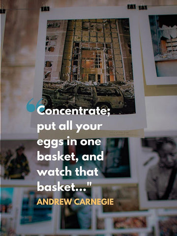 Andrew Carnegie Quote: Eggs in One Basket Black Ornate Wood Framed Art Print with Double Matting by ArtsyQuotes