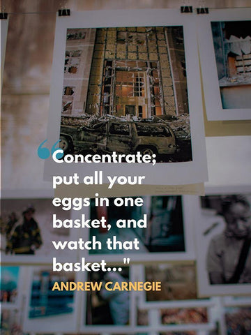 Andrew Carnegie Quote: Eggs in One Basket White Modern Wood Framed Art Print with Double Matting by ArtsyQuotes