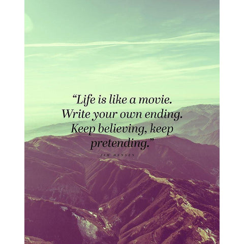 Jim Hensen Quote: Life is Like a Movie Black Modern Wood Framed Art Print by ArtsyQuotes