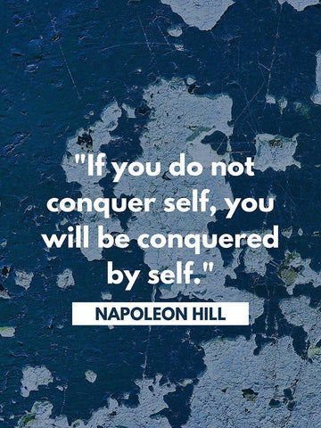 Napoleon Hill Quote: Conquered by Self White Modern Wood Framed Art Print with Double Matting by ArtsyQuotes