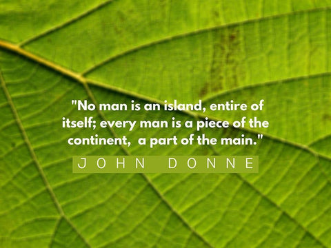 John Donne Quote: No Man is an Island Black Ornate Wood Framed Art Print with Double Matting by ArtsyQuotes
