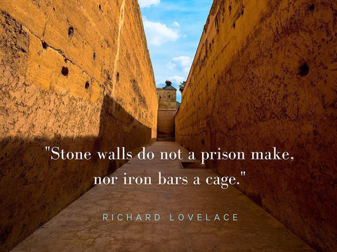 Richard Lovelace Quote: Stone Walls Black Ornate Wood Framed Art Print with Double Matting by ArtsyQuotes
