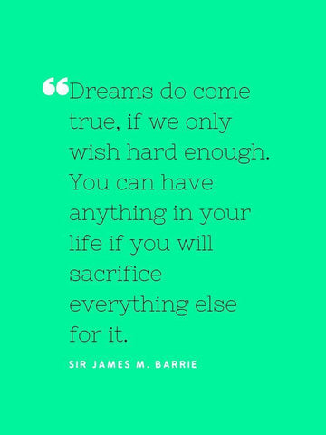 Sir James M. Barrie Quote: Dreams do Come True White Modern Wood Framed Art Print with Double Matting by ArtsyQuotes