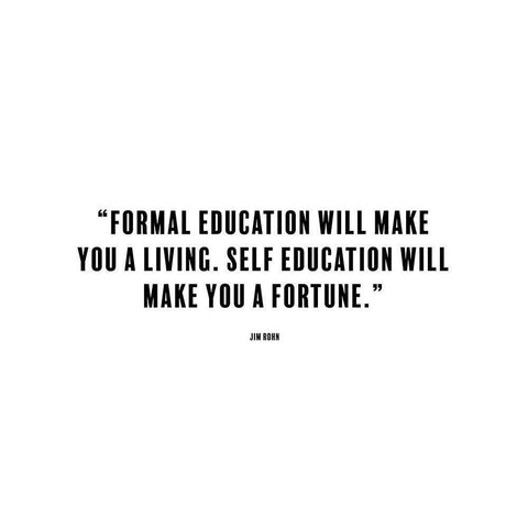 Jim Rohn Quote: Formal Education White Modern Wood Framed Art Print by ArtsyQuotes