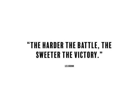 Les Brown Quote: Sweeter the Victory White Modern Wood Framed Art Print with Double Matting by ArtsyQuotes