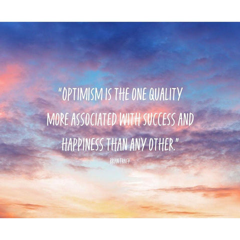 Brian Tracy Quote: Optimism White Modern Wood Framed Art Print by ArtsyQuotes