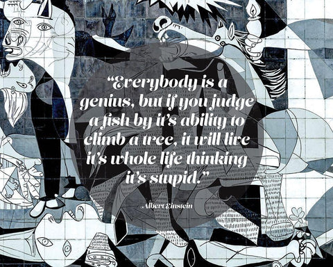 Albert Einstein Quote: Genius (Picasso Guernica) White Modern Wood Framed Art Print with Double Matting by ArtsyQuotes