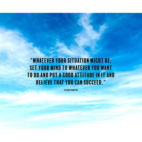 Bethany Hamilton Quote: Good Attitude White Modern Wood Framed Art Print by ArtsyQuotes