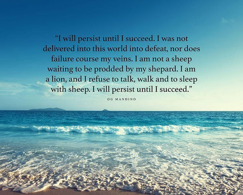 Og Mandino Quote: I will Persist Black Ornate Wood Framed Art Print with Double Matting by ArtsyQuotes