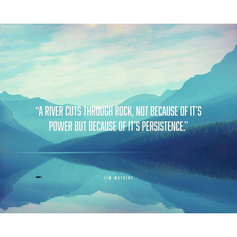 Jim Watkins Quote: River Cuts Through Rock Black Modern Wood Framed Art Print with Double Matting by ArtsyQuotes