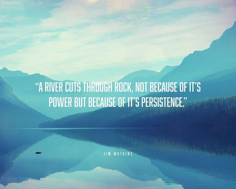 Jim Watkins Quote: River Cuts Through Rock White Modern Wood Framed Art Print with Double Matting by ArtsyQuotes