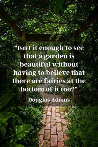Douglas Adams Quote: Garden is Beautiful White Modern Wood Framed Art Print with Double Matting by ArtsyQuotes