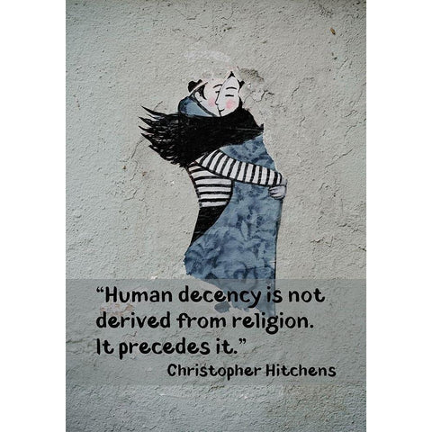 Christopher Hitchens Quote: Human Decency Black Modern Wood Framed Art Print with Double Matting by ArtsyQuotes