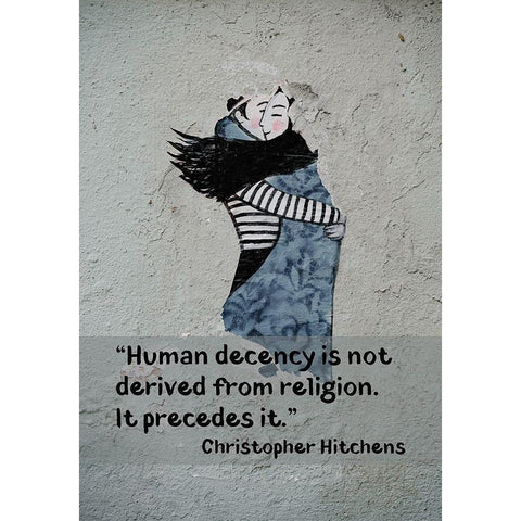 Christopher Hitchens Quote: Human Decency White Modern Wood Framed Art Print by ArtsyQuotes