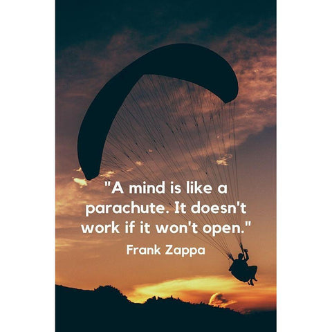 Frank Zappa Quote: Mind Like a Parachute Black Modern Wood Framed Art Print with Double Matting by ArtsyQuotes