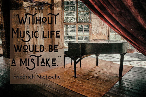 Friedrich Nietzsche Quote: Without Music Black Ornate Wood Framed Art Print with Double Matting by ArtsyQuotes