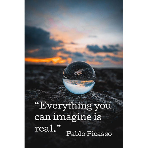 Pablo Picasso Quote: Imagine Black Modern Wood Framed Art Print with Double Matting by ArtsyQuotes