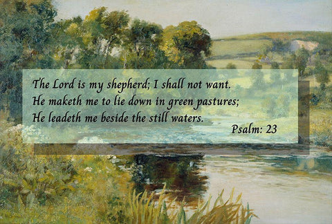 Bible Verse Quote Psalm 23, Edward Mitchell Bannister, Streamside Black Ornate Wood Framed Art Print with Double Matting by ArtsyQuotes
