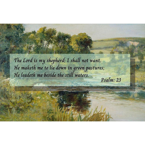 Bible Verse Quote Psalm 23, Edward Mitchell Bannister, Streamside White Modern Wood Framed Art Print by ArtsyQuotes