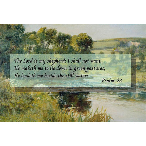 Bible Verse Quote Psalm 23, Edward Mitchell Bannister, Streamside Gold Ornate Wood Framed Art Print with Double Matting by ArtsyQuotes