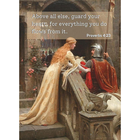 Bible Verse Quote Proverbs 4:23, Edmund Blair Leighton, Godspeed Black Modern Wood Framed Art Print by ArtsyQuotes