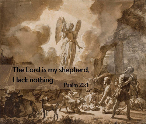 Bible Verse Quote Psalm 23:1, Adriaen van de Velde, The Angel Appearing to the Shepherds White Modern Wood Framed Art Print with Double Matting by ArtsyQuotes