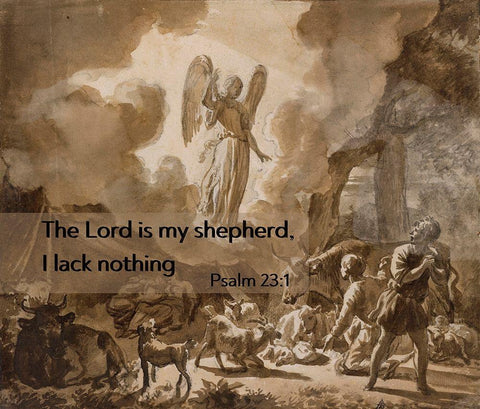 Bible Verse Quote Psalm 23:1, Adriaen van de Velde, The Angel Appearing to the Shepherds Black Ornate Wood Framed Art Print with Double Matting by ArtsyQuotes