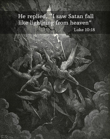 Bible Verse Quote Luke 10:18, Gustave Dore - The Mouth of Hell Black Ornate Wood Framed Art Print with Double Matting by ArtsyQuotes