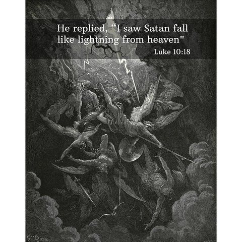 Bible Verse Quote Luke 10:18, Gustave Dore - The Mouth of Hell White Modern Wood Framed Art Print by ArtsyQuotes