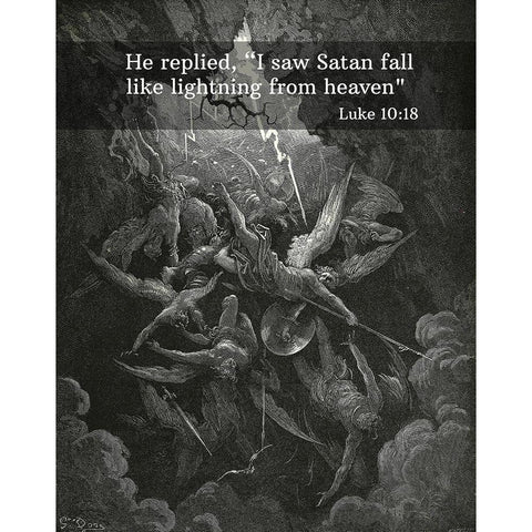Bible Verse Quote Luke 10:18, Gustave Dore - The Mouth of Hell Gold Ornate Wood Framed Art Print with Double Matting by ArtsyQuotes