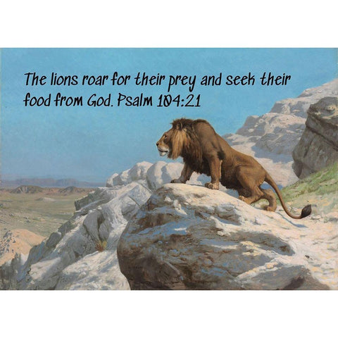 Bible Verse Quote Psalm 104:21, Jean Leon Gerome - Lion on the Watch Gold Ornate Wood Framed Art Print with Double Matting by ArtsyQuotes