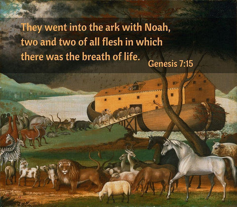 Bible Verse Quote Genesis 7:15, Edward Hicks - Noahs Ark Black Ornate Wood Framed Art Print with Double Matting by ArtsyQuotes