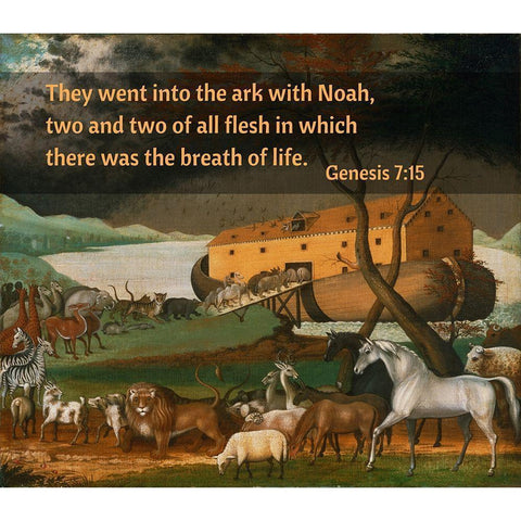 Bible Verse Quote Genesis 7:15, Edward Hicks - Noahs Ark Black Modern Wood Framed Art Print with Double Matting by ArtsyQuotes
